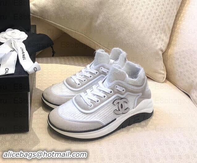 Pretty Style Chanel Fabric Suede Calfskin and TPU Sneakers G35202 White 2019