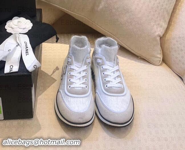 Pretty Style Chanel Fabric Suede Calfskin and TPU Sneakers G35202 White 2019