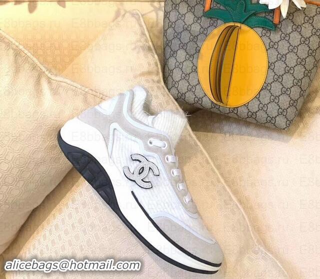 Pretty Style Chanel Fabric Suede Calfskin and TPU Sneakers G35202 White 2019