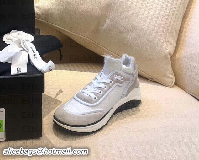 Pretty Style Chanel Fabric Suede Calfskin and TPU Sneakers G35202 White 2019