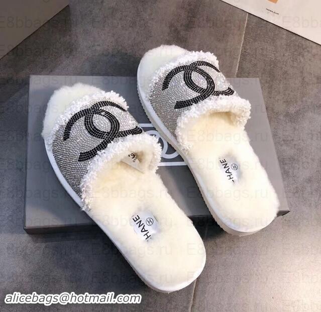 Classic Chanel CC Logo Shearling Mules Slipper Sandals G35233 Creamy 2019