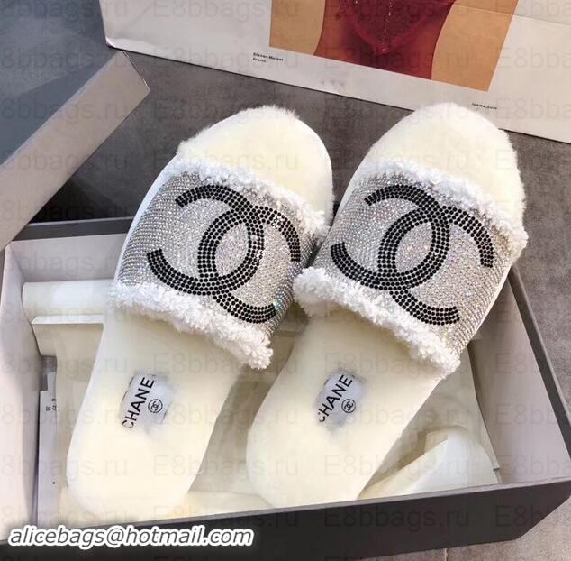 Classic Chanel CC Logo Shearling Mules Slipper Sandals G35233 Creamy 2019