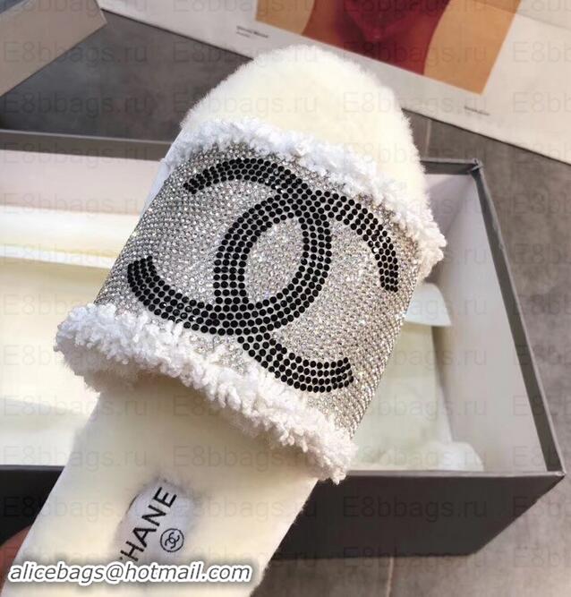 Classic Chanel CC Logo Shearling Mules Slipper Sandals G35233 Creamy 2019