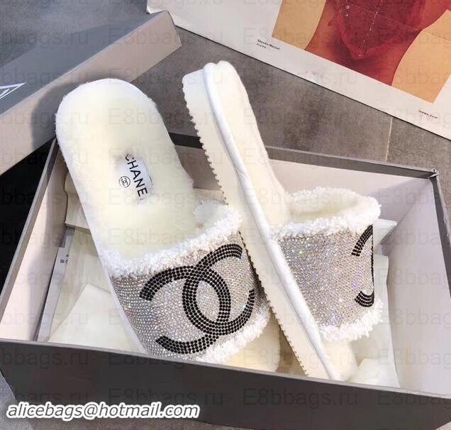 Classic Chanel CC Logo Shearling Mules Slipper Sandals G35233 Creamy 2019