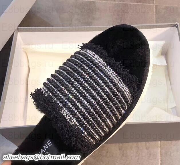 Classic Chanel CC Logo Shearling Mules Slipper Sandals Pearl G35235 Black 2019