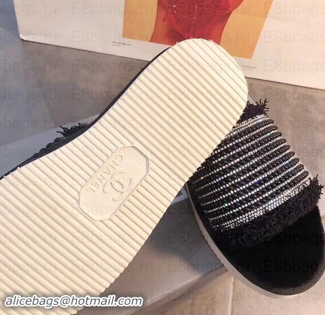 Classic Chanel CC Logo Shearling Mules Slipper Sandals Pearl G35235 Black 2019