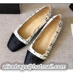 Best Price Chanel CC Logo Ballerinas G35237 Tweed White/Black 2019