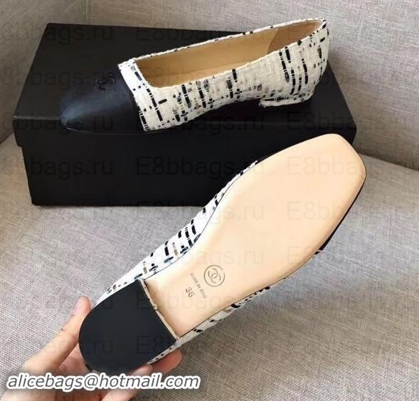 Best Price Chanel CC Logo Ballerinas G35237 Tweed White/Black 2019