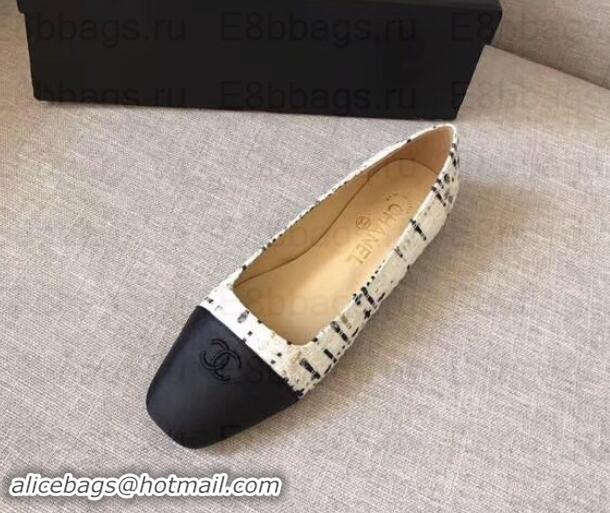 Best Price Chanel CC Logo Ballerinas G35237 Tweed White/Black 2019