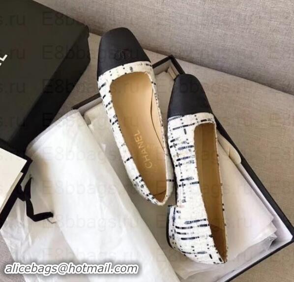 Best Price Chanel CC Logo Ballerinas G35237 Tweed White/Black 2019