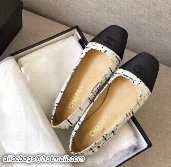 Best Price Chanel CC Logo Ballerinas G35237 Tweed White/Black 2019