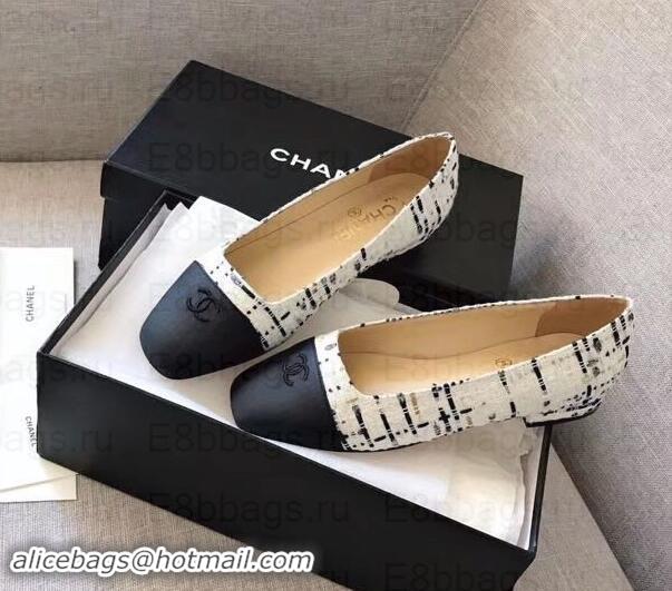 Best Price Chanel CC Logo Ballerinas G35237 Tweed White/Black 2019