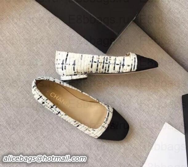 Best Price Chanel CC Logo Ballerinas G35237 Tweed White/Black 2019