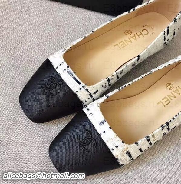 Best Price Chanel CC Logo Ballerinas G35237 Tweed White/Black 2019