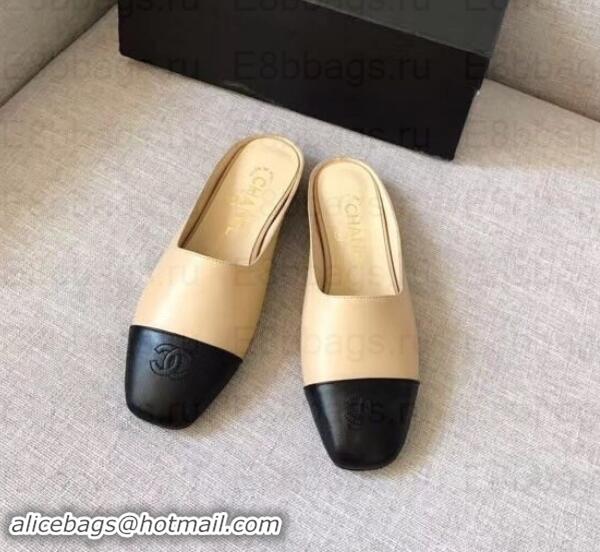 Luxury Chanel Mules Slipper Sandals G35238 Apricot/Black 2019