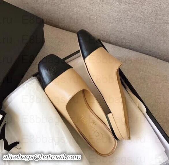 Luxury Chanel Mules Slipper Sandals G35238 Apricot/Black 2019