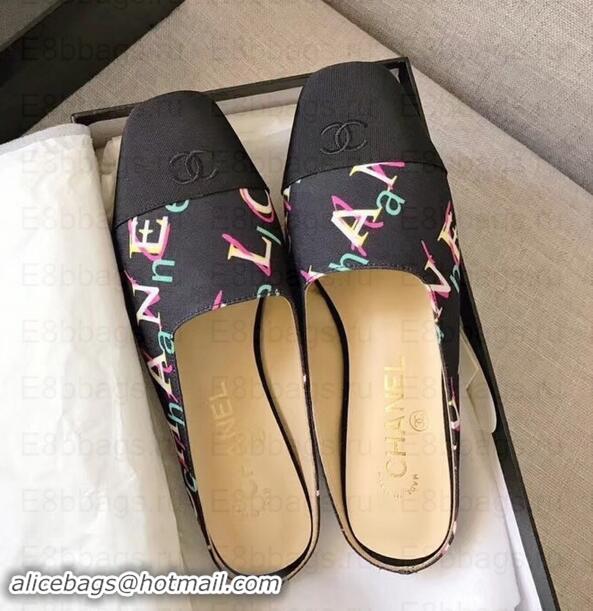 Shop Duplicate Chanel Mules Slipper Sandals Print G35239 Black 2019