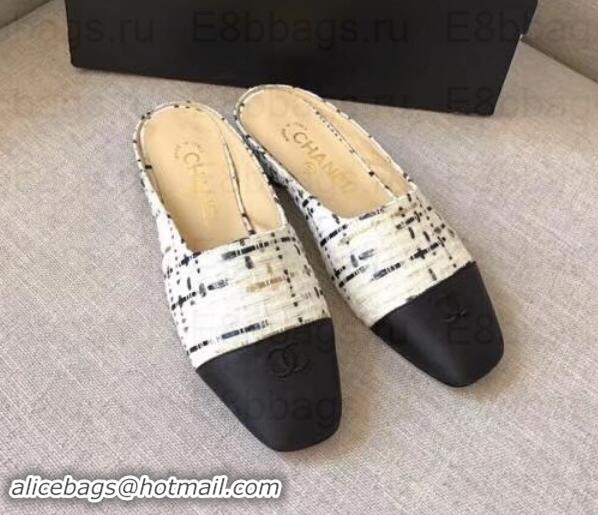 Classic Hot Chanel Mules Slipper Sandals G35239 Tweed White/Black 2019