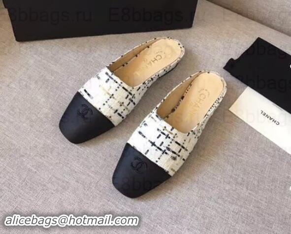 Classic Hot Chanel Mules Slipper Sandals G35239 Tweed White/Black 2019