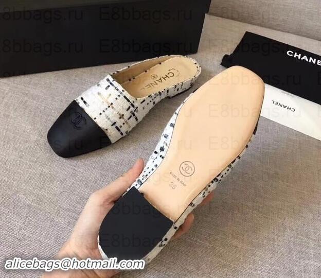 Classic Hot Chanel Mules Slipper Sandals G35239 Tweed White/Black 2019