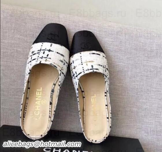 Classic Hot Chanel Mules Slipper Sandals G35239 Tweed White/Black 2019