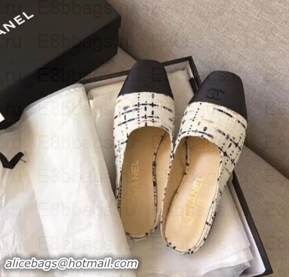 Classic Hot Chanel Mules Slipper Sandals G35239 Tweed White/Black 2019