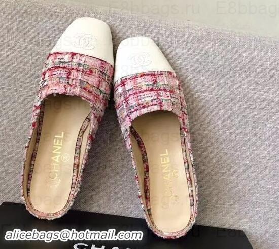 Discount Chanel Mules Slipper Sandals G35239 Tweed Pink/White 2019