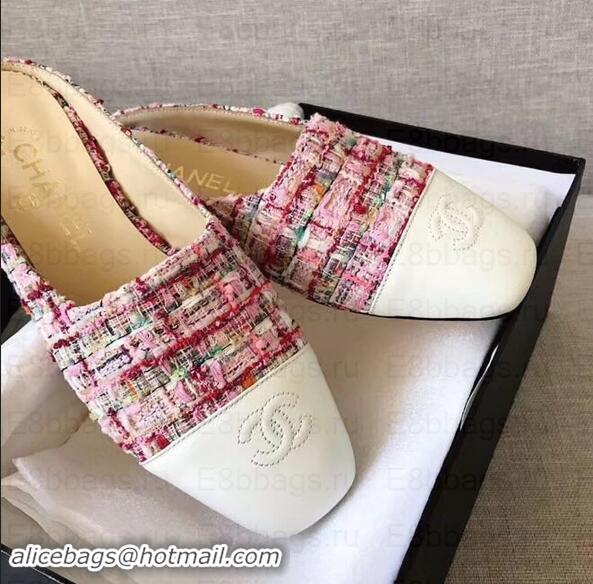 Discount Chanel Mules Slipper Sandals G35239 Tweed Pink/White 2019