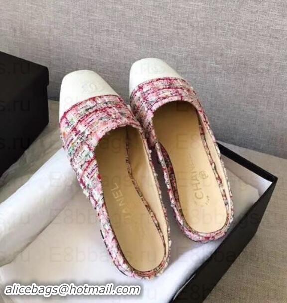 Discount Chanel Mules Slipper Sandals G35239 Tweed Pink/White 2019