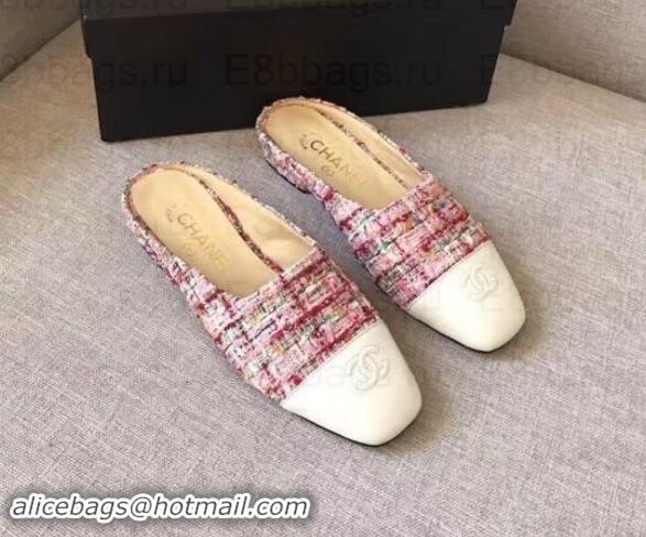 Discount Chanel Mules Slipper Sandals G35239 Tweed Pink/White 2019