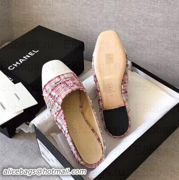 Discount Chanel Mules Slipper Sandals G35239 Tweed Pink/White 2019