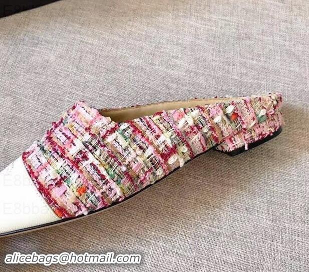 Discount Chanel Mules Slipper Sandals G35239 Tweed Pink/White 2019