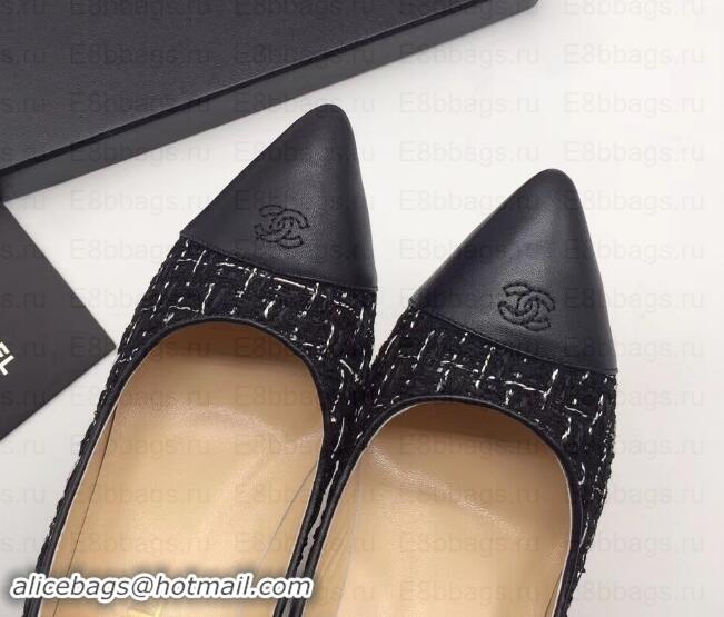 Popular Style Chanel Chain Heel 8cm Wedge Pumps Tweed Grid G35239 Black 2019