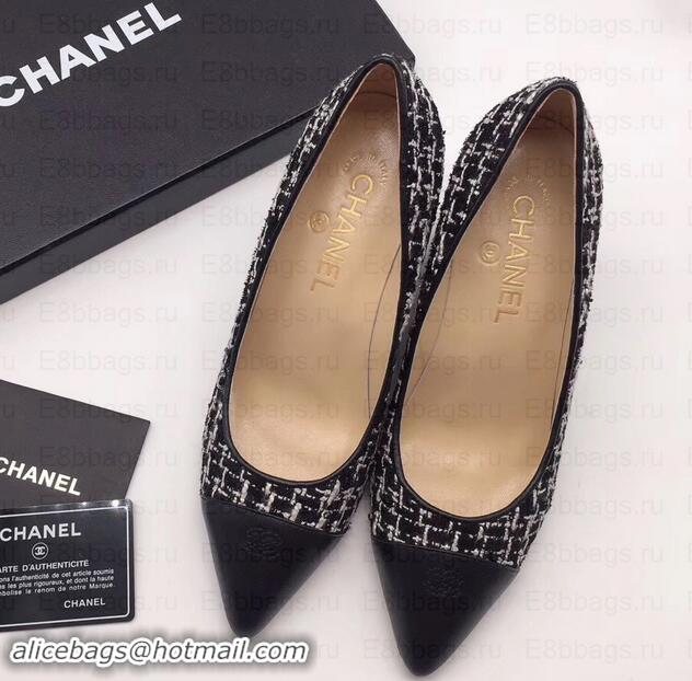 Sophisticated Chanel Chain Heel 8cm Wedge Pumps Tweed Grid G35239 White/Black 2019