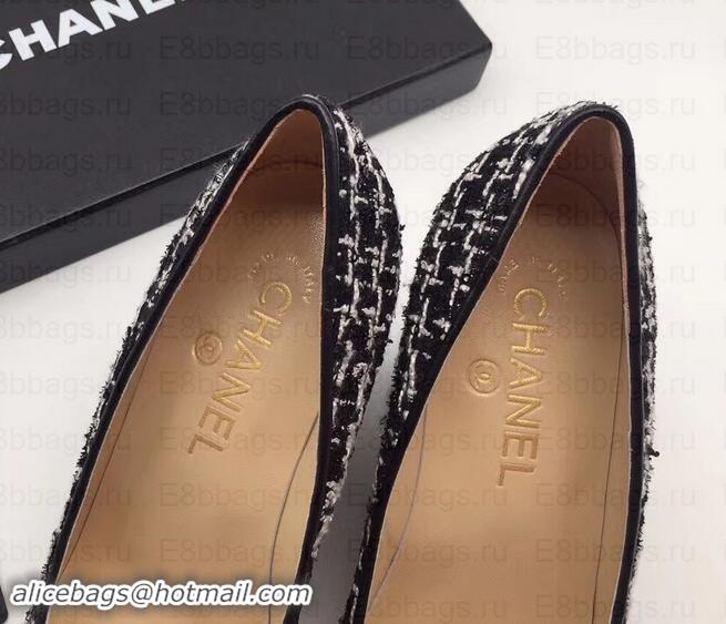 Sophisticated Chanel Chain Heel 8cm Wedge Pumps Tweed Grid G35239 White/Black 2019