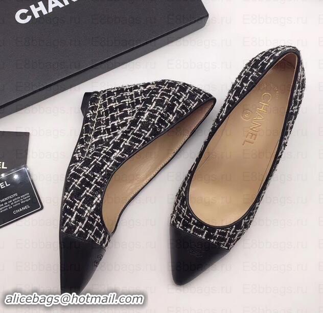 Sophisticated Chanel Chain Heel 8cm Wedge Pumps Tweed Grid G35239 White/Black 2019