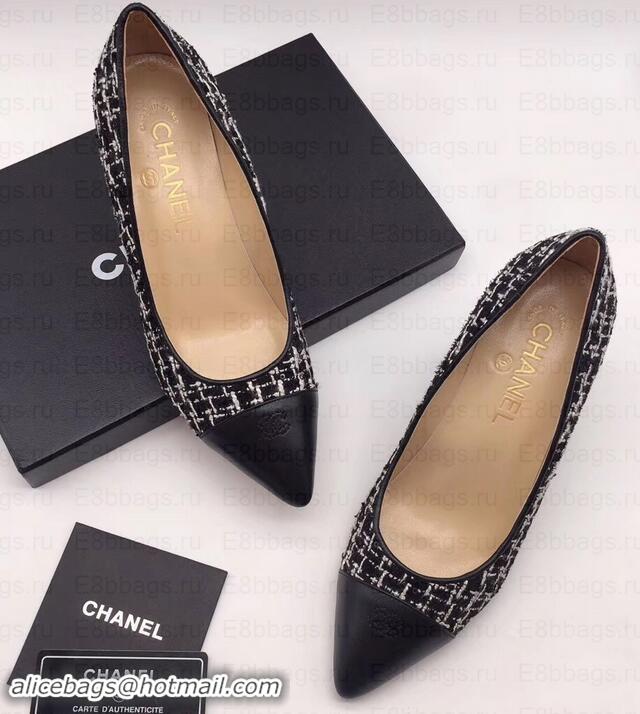 Sophisticated Chanel Chain Heel 8cm Wedge Pumps Tweed Grid G35239 White/Black 2019