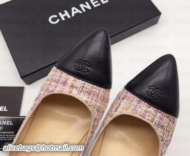 Best Quality Chanel Chain Heel 8cm Wedge Pumps Tweed Grid G35239 Pink 2019