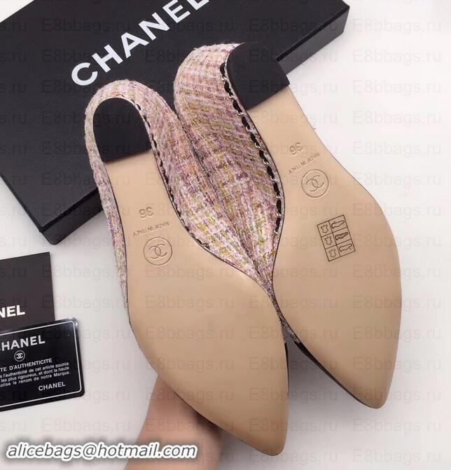 Best Quality Chanel Chain Heel 8cm Wedge Pumps Tweed Grid G35239 Pink 2019