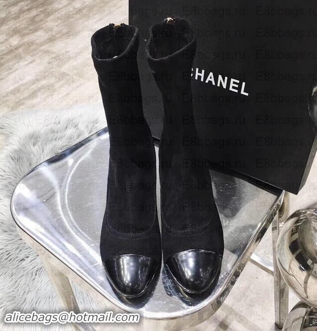 Best Price Chanel Logo Heel 6.5cm Ankle Boots Suede G35241 Black 2019