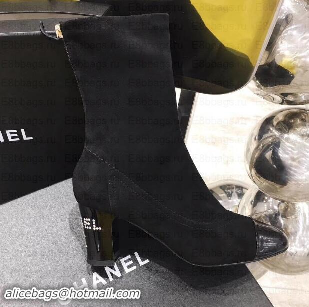 Best Price Chanel Logo Heel 6.5cm Ankle Boots Suede G35241 Black 2019