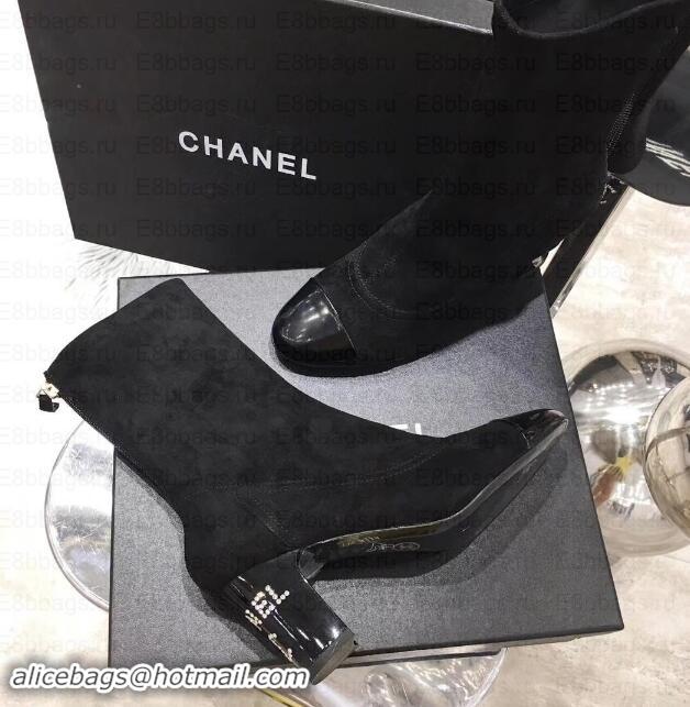 Best Price Chanel Logo Heel 6.5cm Ankle Boots Suede G35241 Black 2019