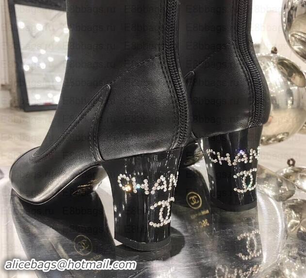 Discount Chanel Logo Heel 6.5cm Ankle Boots Leather G35242 Black 2019