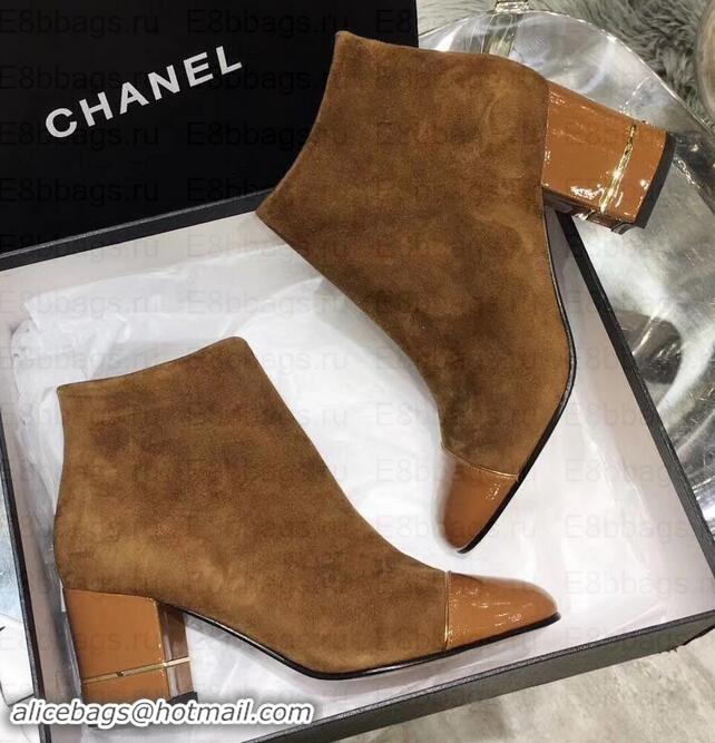 Hot Style Chanel Heel 5.5cm Ankle Boots Suede Brown/Patent Leather G35245