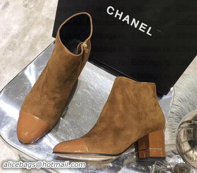 Hot Style Chanel Heel 5.5cm Ankle Boots Suede Brown/Patent Leather G35245