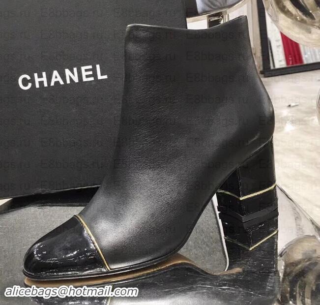 Elegant Chanel Heel 5.5cm Ankle Boots Black/Patent Leather G35246