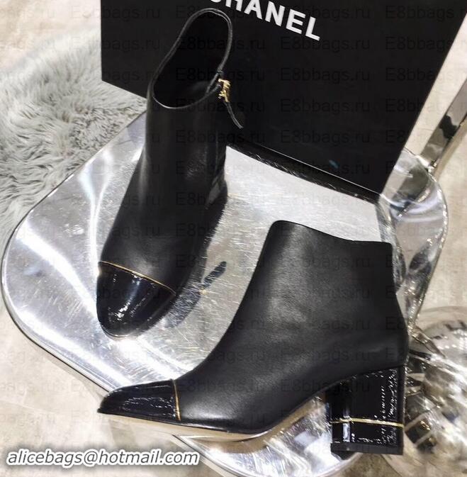 Elegant Chanel Heel 5.5cm Ankle Boots Black/Patent Leather G35246