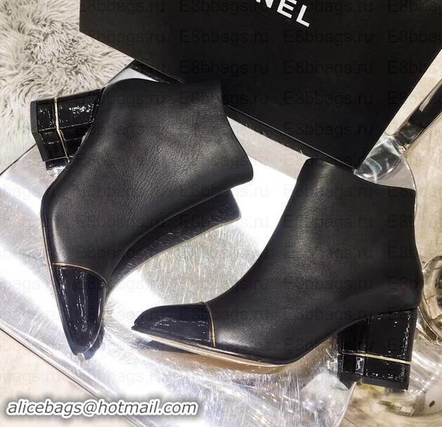 Elegant Chanel Heel 5.5cm Ankle Boots Black/Patent Leather G35246