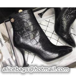 Classic Chanel Heel 8.5cm Ankle Boots G34903 Embossed Matte Calfskin G35247 Black