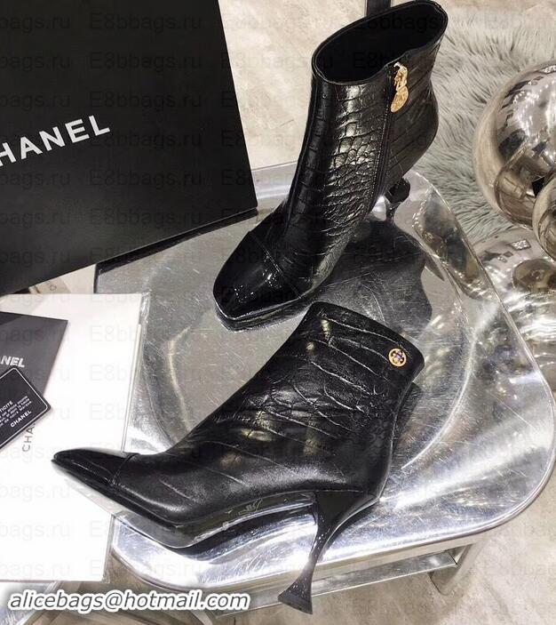 Classic Chanel Heel 8.5cm Ankle Boots G34903 Embossed Matte Calfskin G35247 Black